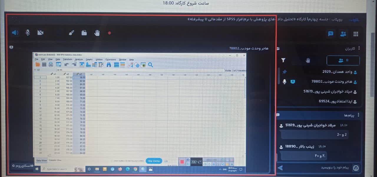  برگزاری چهارمین جلسه کارگاه «تحلیل داده‌های پژوهش با نرم‌افزار SPSS از مقدماتی تا پیشرفته»