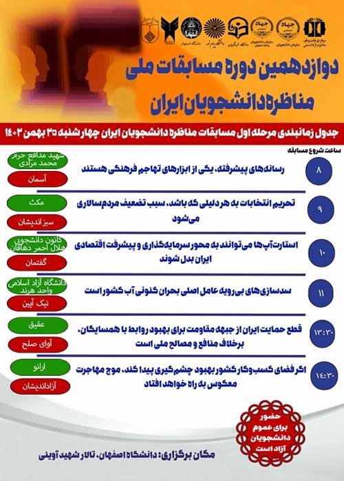 برگزاری بخش دوم مرحلۀ نخست دوازدهمین مسابقۀ مناظرۀ دانشجویان ایران_استان اصفهان