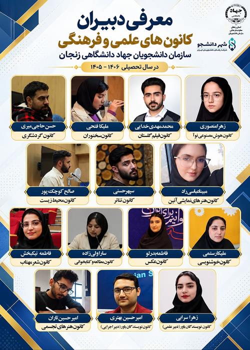 معرفی دبیران کانون های علمی و فرهنگی سازمان دانشجویان جهاد دانشگاهی زنجان 