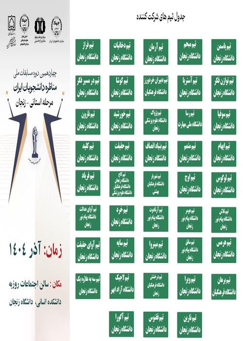 ,جدول تیم های مناظره دانشجویان ایران واحد زنجان 